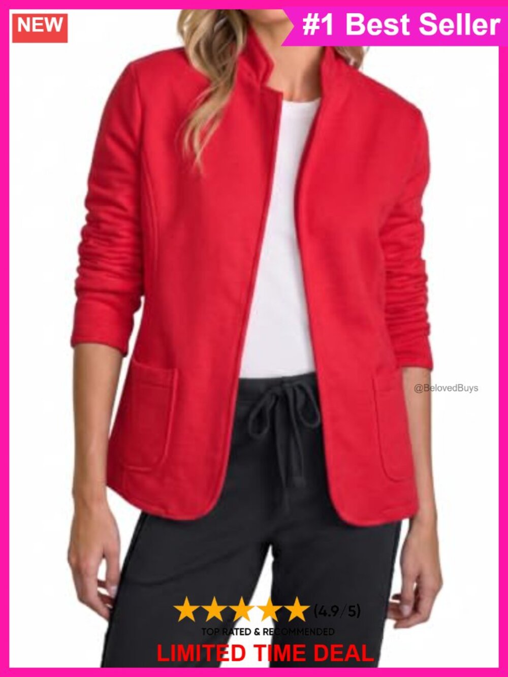 Fisoew Womens Open Front Notch Lapel Sweatshirt Blazer Casual Suit Jacket